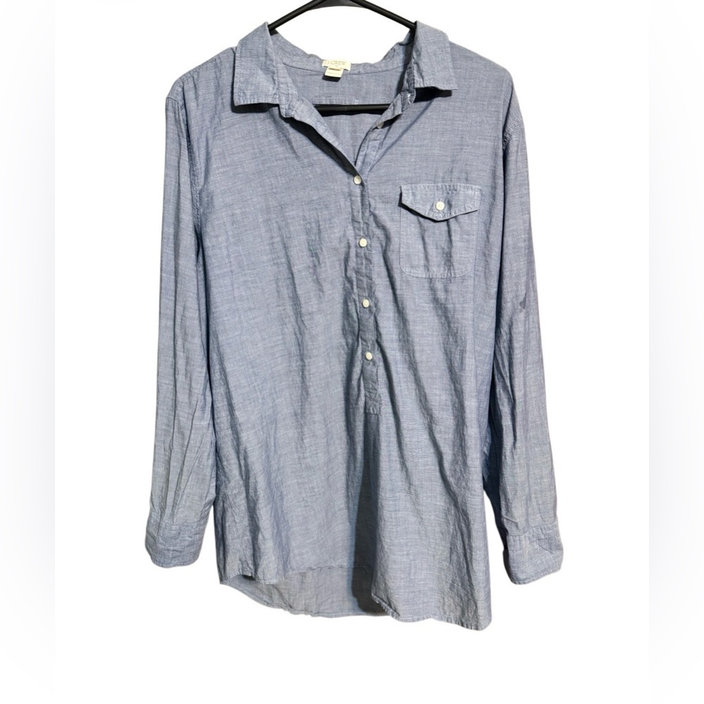 J.Crew Blue Chambray Button Down Shirt 100% Cotton Long Sleeve Casual Top Large